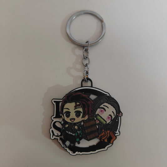 Tanjiro & Nezuko Chibi Spinning Metal Keychain – Sibling Bond | Demon Slayer
