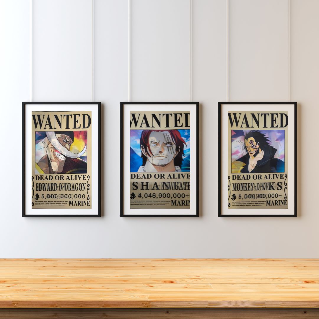 One Piece 3D Poster Set – Legendary Pirates Wanted | Whitebeard, Shanks & Dragon