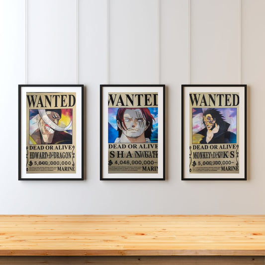 One Piece 3D Poster Set – Legendary Pirates Wanted | Whitebeard, Shanks & Dragon