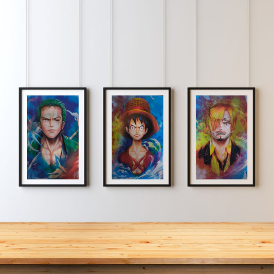 One Piece 3D Poster Set – The Pirate’s Journey | Luffy, Zoro & Sanji